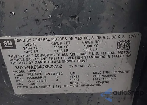 2012 Cadillac Srx Luxury Collection z USA, uszkodzony, nr VIN 3GYFNAE34CS528152